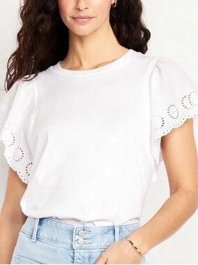 Old Navy White Eyelet Sleeve Tee